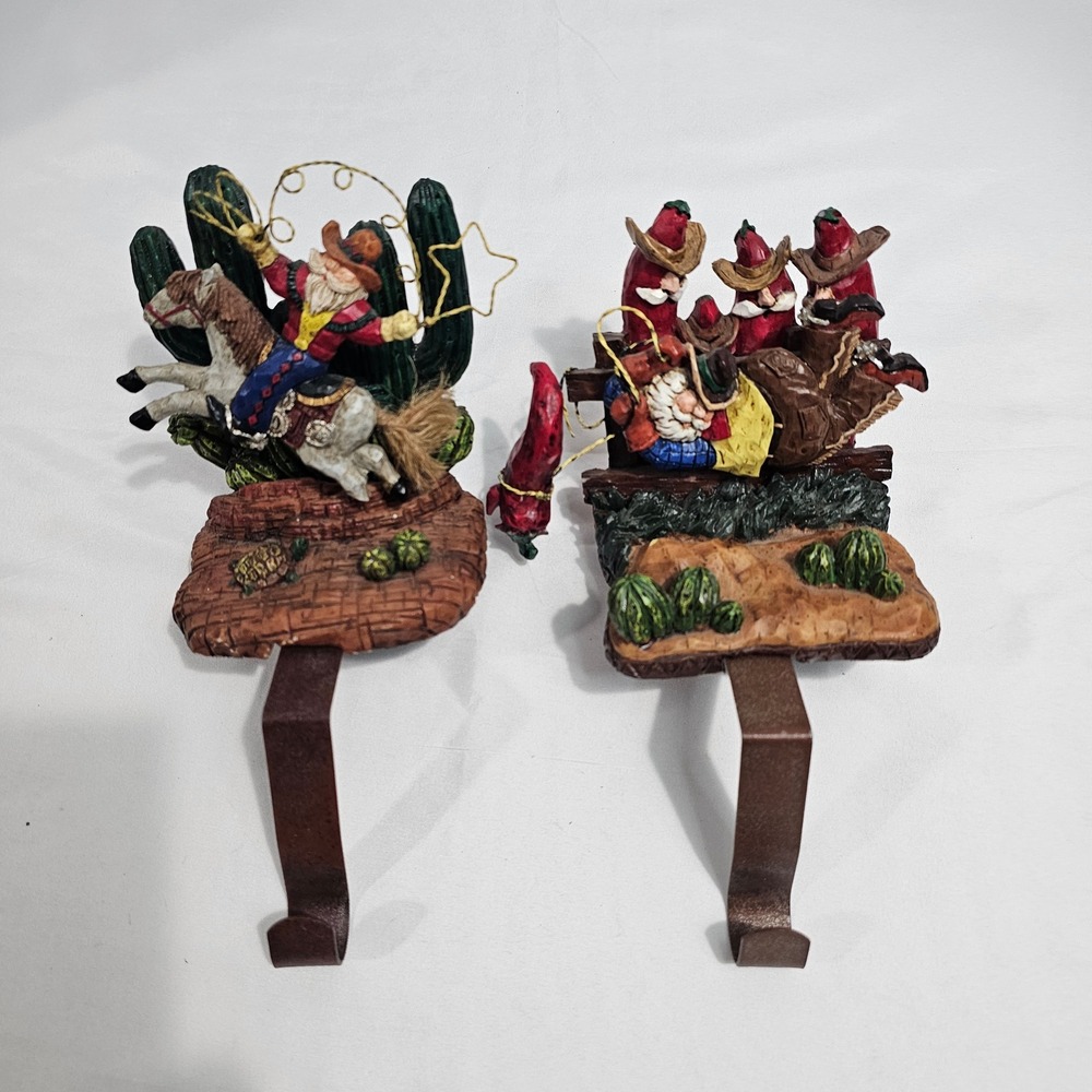 Western Santa Claus Stocking Holders Set Cowboy Horse Chili Pepper Southwest